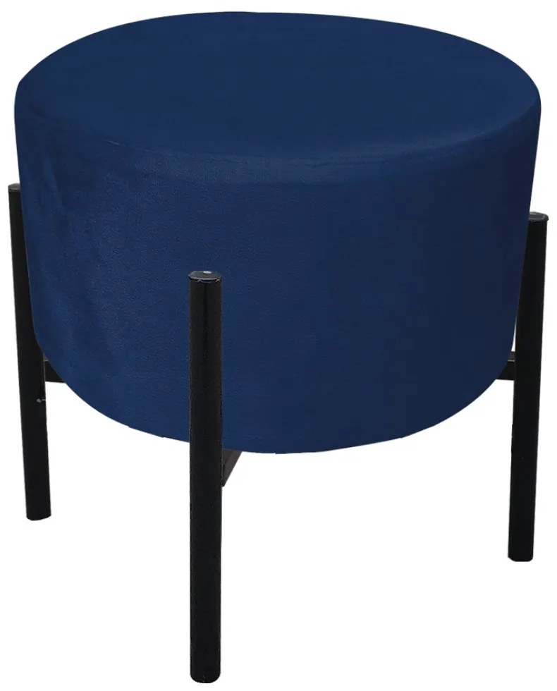 Puff Banqueta Decorativo Industrial Preto Kit 2 Iron Suede D03 - D'Rossi - Azul Marinho