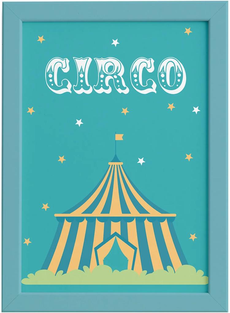 Quadro Infantil Circo Tenda para Quarto Moldura Azul 22x32cm