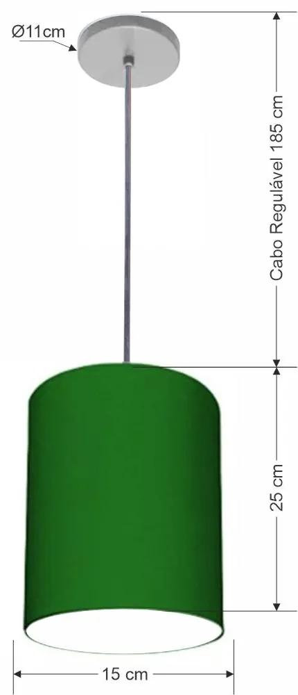 Luminária Pendente Vivare Free Lux Md-4104 Cúpula em Tecido - Verde-Folha - Canopla cinza e fio transparente