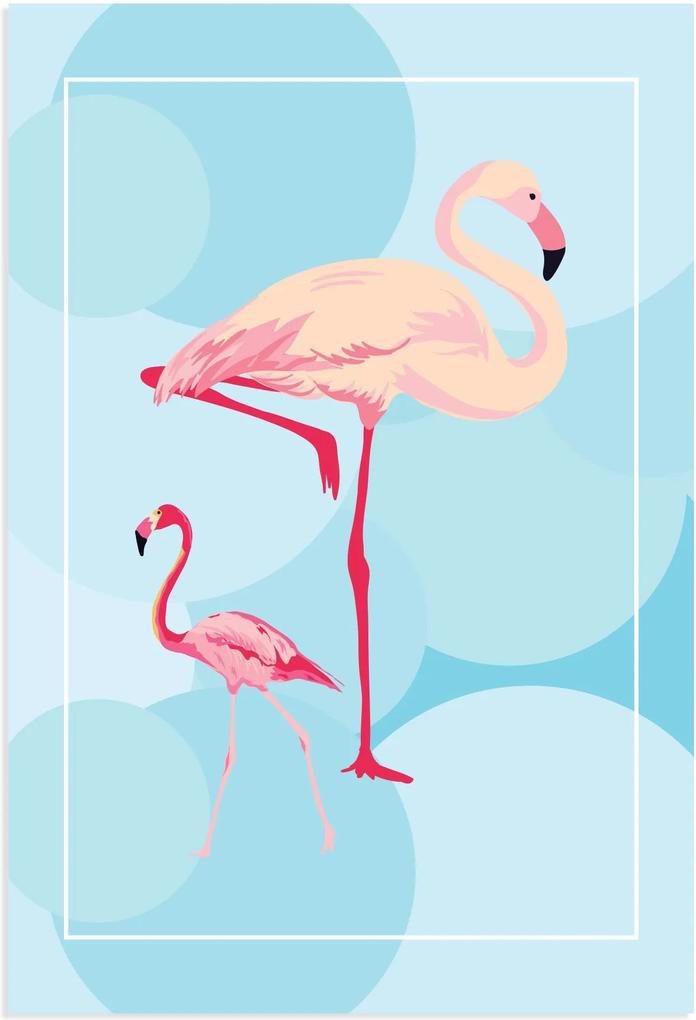 Placa Decorativa MDF Flamingos e Círculos 20x30cm