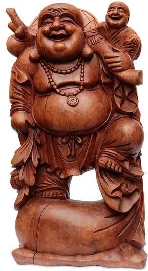 Escultura Happy Buda em Madeira Suar 80cm | Bali