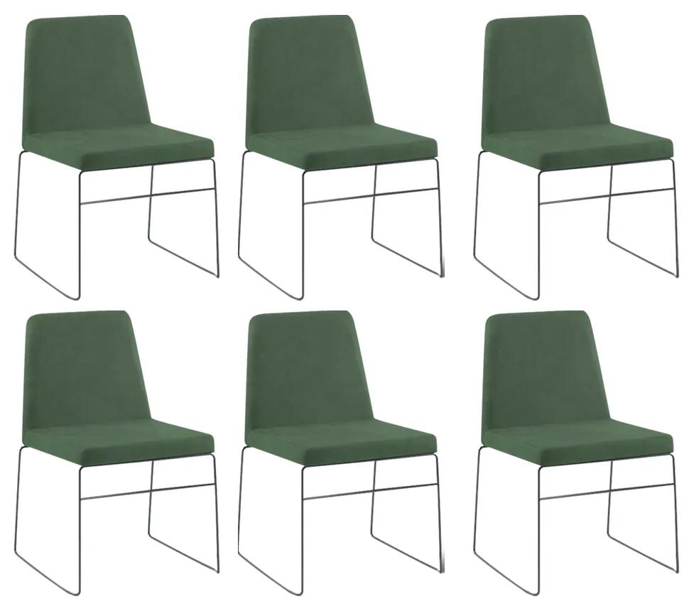Kit 6 Cadeiras Decorativa Sala de Jantar Anne Linho Verde G17 - Gran Belo