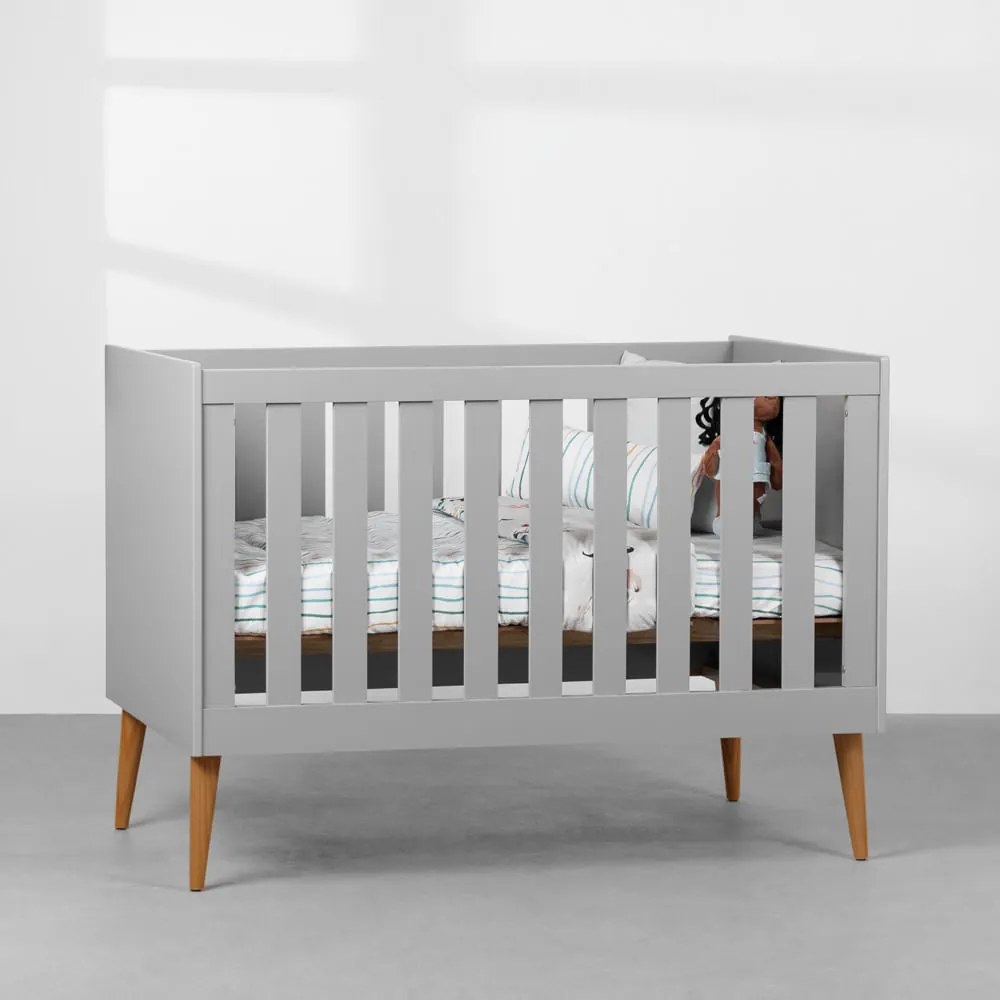 Berço Mini Cama Noah com Pés Retrô Mel - Cinza