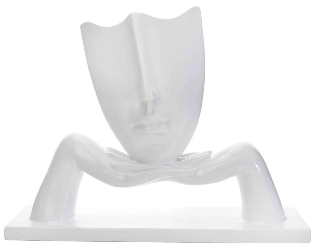 Escultura Decorativa Máscara com Base Descanso em Cerâmica Branco 23x30 cm - D'Rossi