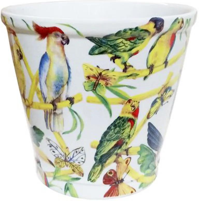 Cachepot em Cerâmica Pássaros e Borboletas 22 cm x 23 cm