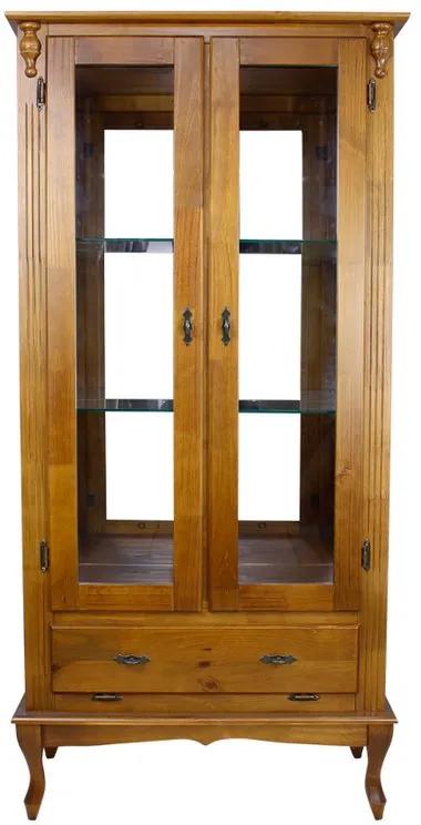 Vitrine 2 Portas com espelho e Prateleiras de vidro Pés Luis XV Imbuia Glazer - Wood Prime PTE 35088
