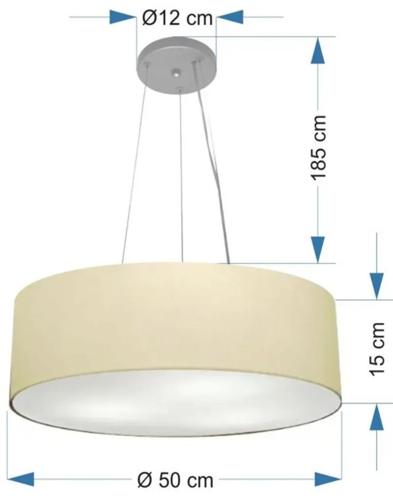 Kit/4 Lustre Pendente Cilíndrico Md-4134 Cúpula em Tecido 50x15cm Algodão Crú - Bivolt