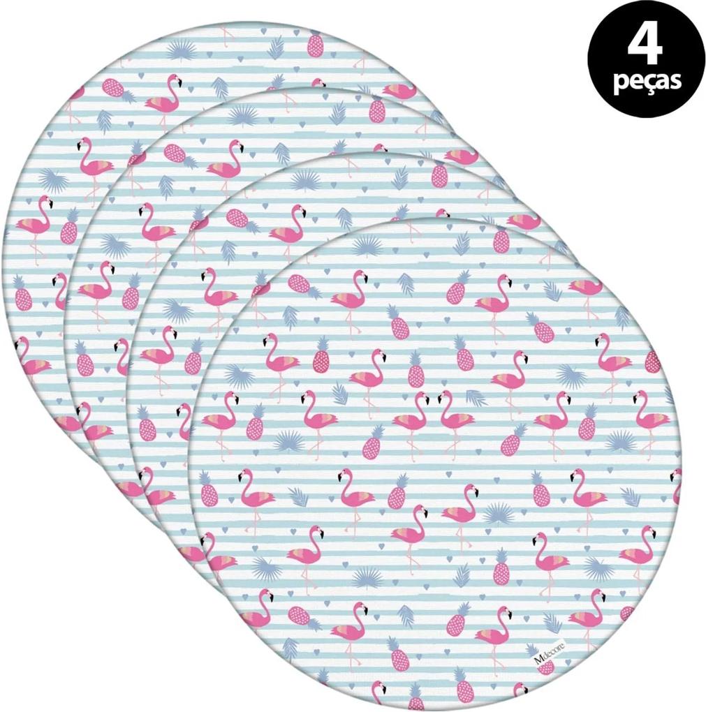 Capa para Sousplat Mdecore Flamingo Azul 4pçs