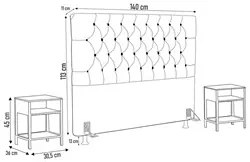 Cabeceira Casal 140cm Cristal Bouclê Telha e 2 Mesas Laterais Plaza LC