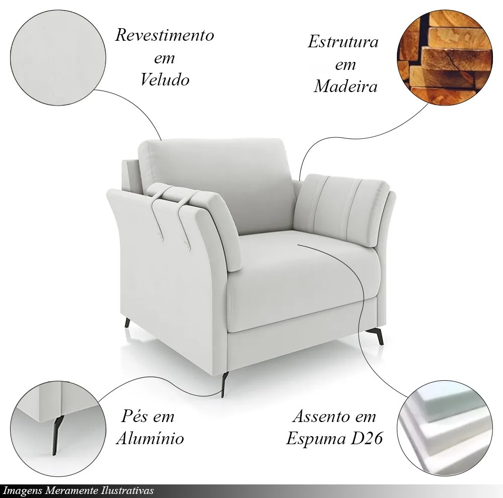 Kit 2 Poltronas Decorativas Violet Pés em Alumínio Preto Veludo Cinza Claro G45 - Gran Belo