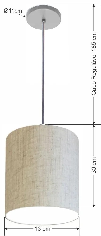 Luminária Pendente Vivare Free Lux Md-4102 Cúpula em Tecido - Rustico-Bege - Canopla cinza e fio transparente