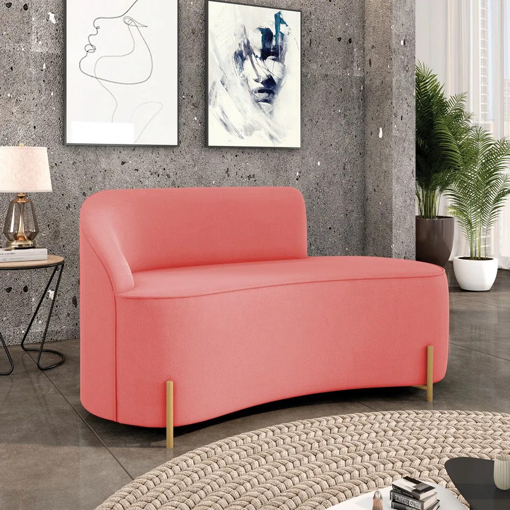 Sofá 2 Lugares Orgânico 140cm Pé Dourado Morgan Suede Rosê D03 - D'Rossi