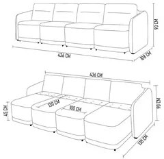 Sofá Cama Casal para Sala 436cm Polska K04 Bouclê Cinza Claro - Mpozen