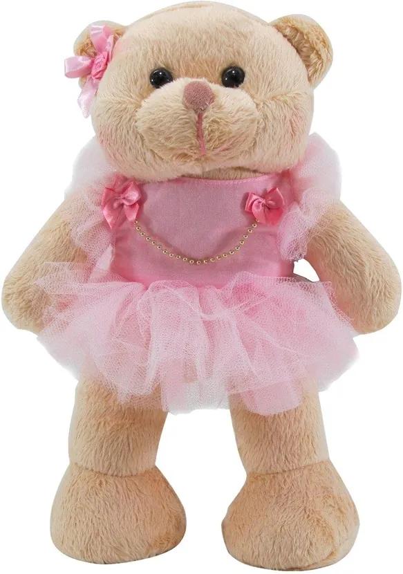 Ursa Soft Pequena Bailarina em Pé Vestido Rosa Tule Laço