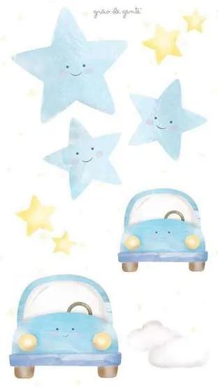 Adesivo Parede Estrelas - Nuvem e Carrinho Azul Gr