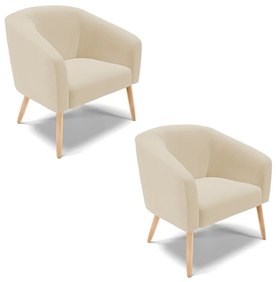 Poltrona Decorativa Pé Palito Natural Kit 2 Stella Linho Areia D03 - D'Rossi