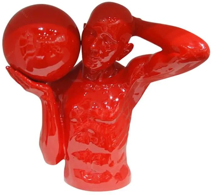 Escultura Half Body With a Ball Vermelho em Resina - Urban - 49x27 cm