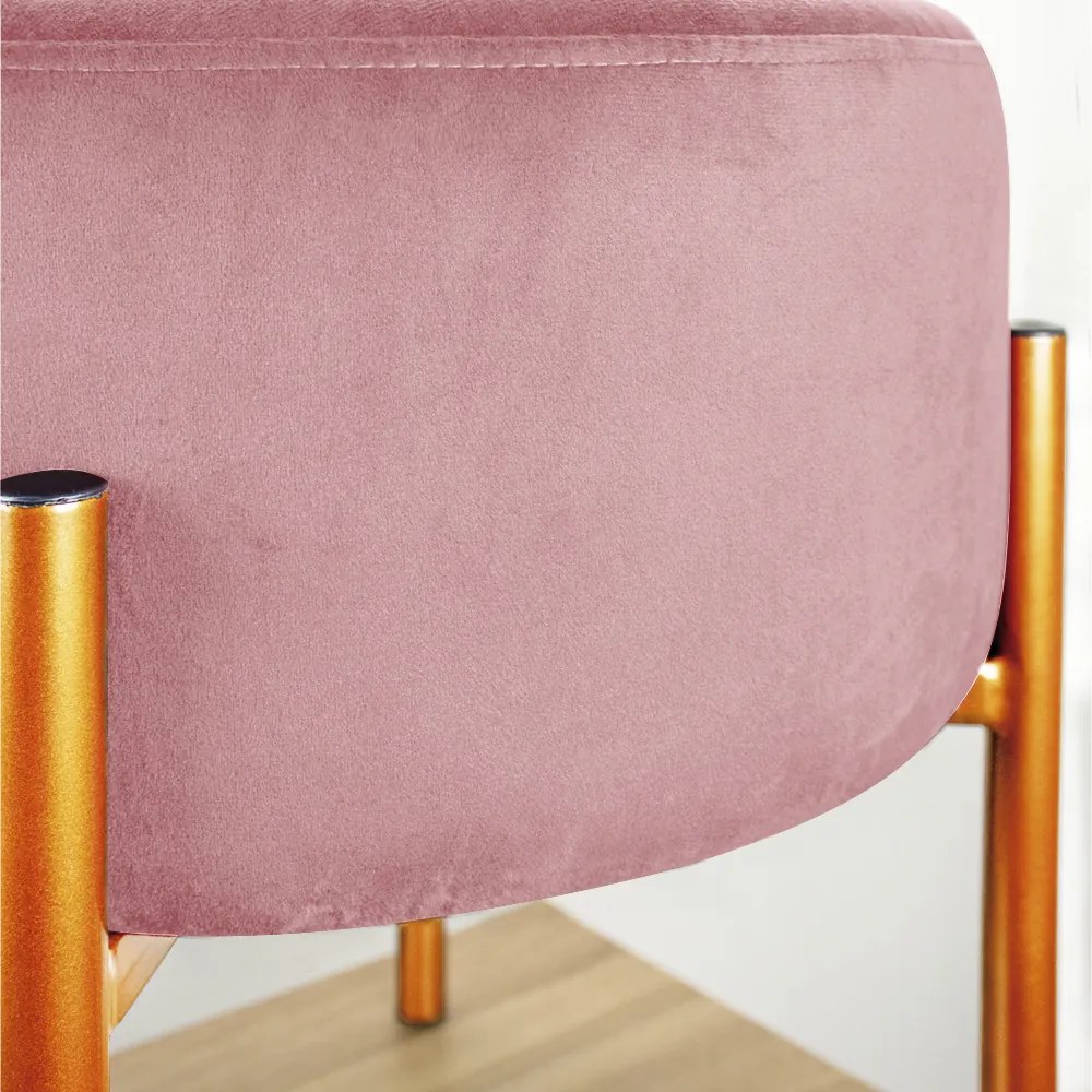 Puff Banqueta Decorativo Industrial Cobre Iron Suede D03 - D'Rossi - Rose