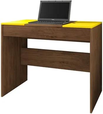 Mesa Para Computador Escrivaninha 2 Portas Space Avelã/Amarelo - Móveis Leão