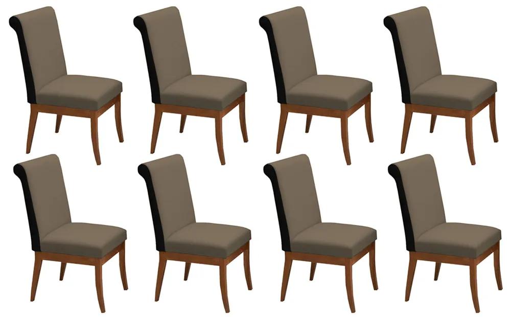 Conjunto 8 Cadeiras Larissa Veludo Cappuccino + Couríssimo Preto