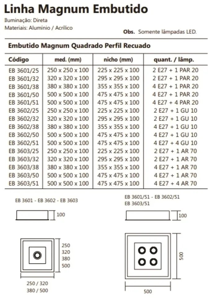 Luminária De Embutir Magnum Quadrado 32X32X10Cm 2L E27 + 01 Gu10 Mr16... (PT - Preto Texturizado)