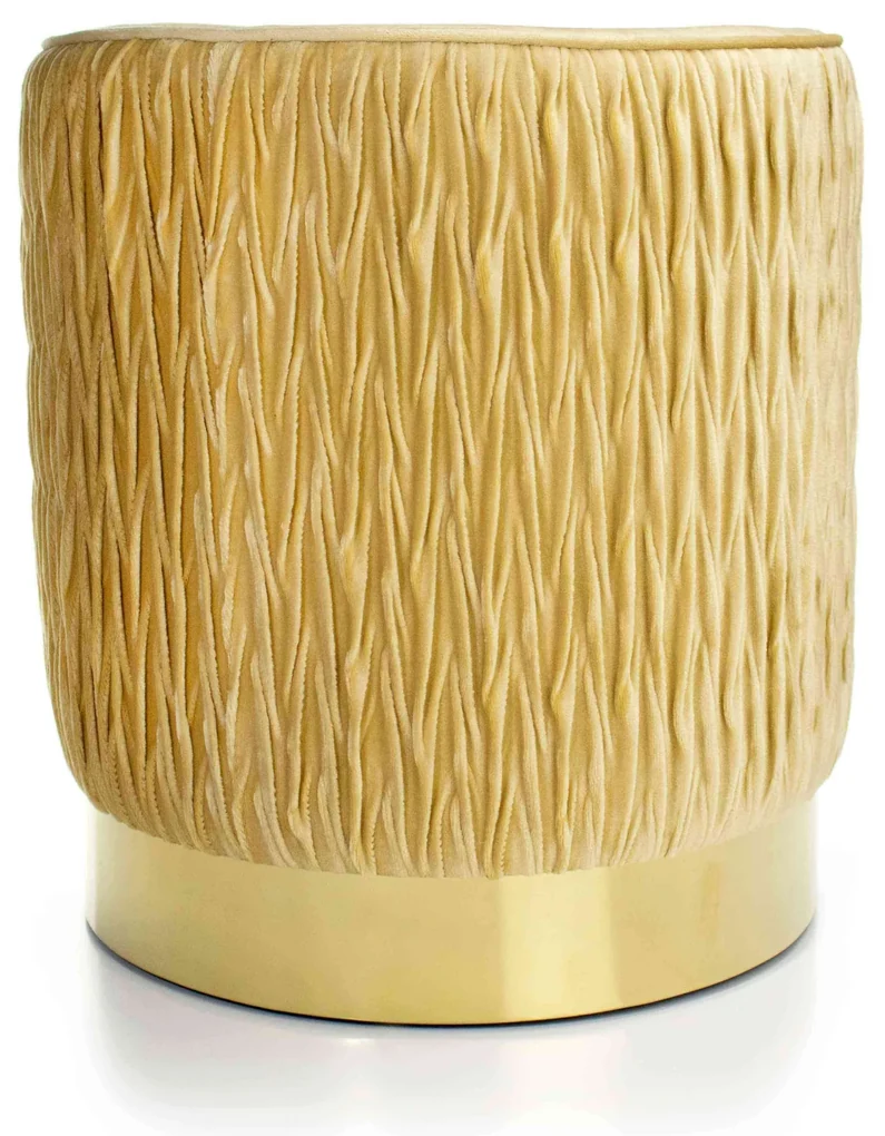Puff Decorativo Redondo de Natal com Veludo Bege com Detalhe Dourado na Base - D'Rossi