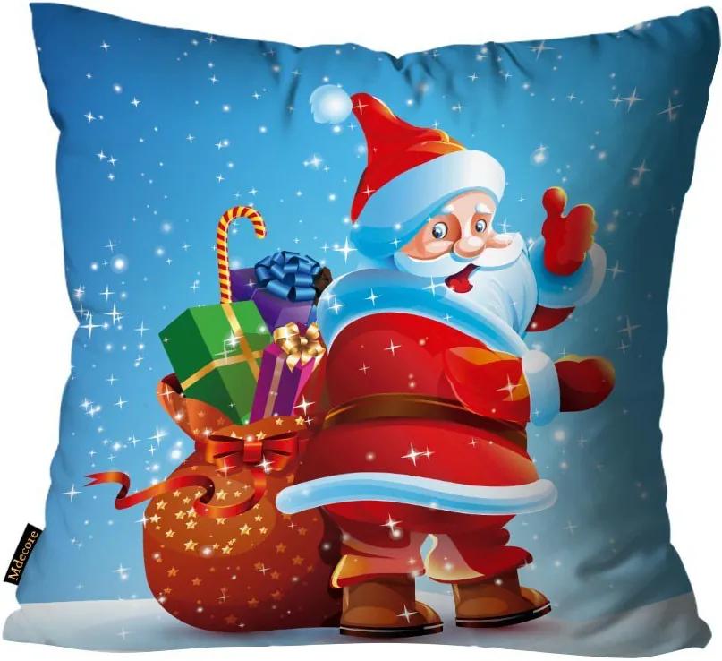 Capa para Almofada Premium Cetim Mdecore Natal Papai Noel Azul45x45cm