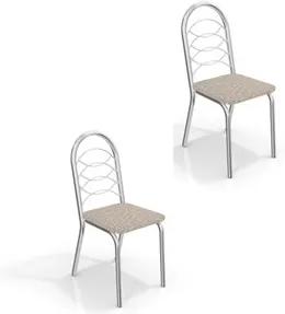 Kit 02 Cadeiras para Cozinha Holanda 2C009CR Cromado/Linho Marrom - Kappesberg
