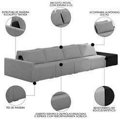 Sofá Ilha Modular Living com Puff 432cm Georgia K04 Bouclê Grafite/Pre