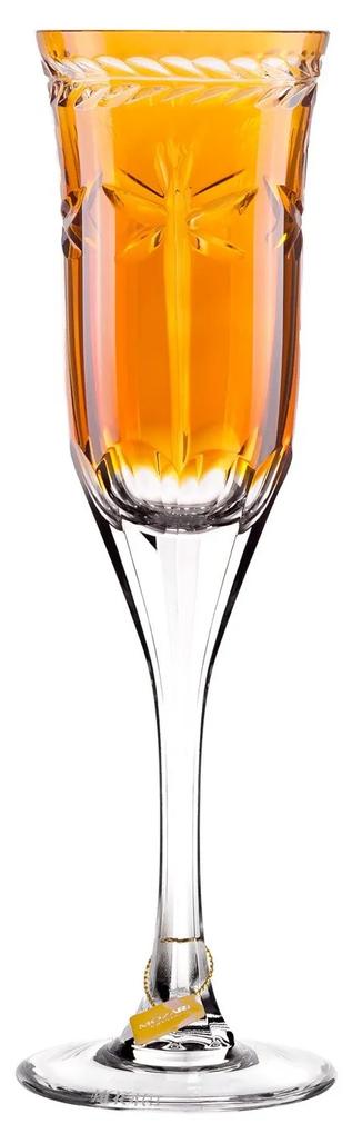 Taça de Cristal Lapidado Artesanal p/ Champagne Libélula - Amarelo - 87