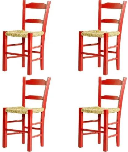 Kit 4 Cadeiras Lagiana Pequenas Eucalipto Vermelha Assento Palha - 59469 Sun House