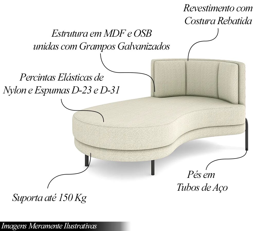 Sofá Chaise Lado Esquerdo Downey Sala de Estar Bouclê OffWhite G15 - Gran Belo