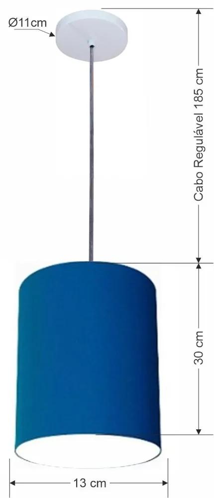 Luminária Pendente Vivare Free Lux Md-4102 Cúpula em Tecido - Azul-Marinho - Canopla branca e fio transparente