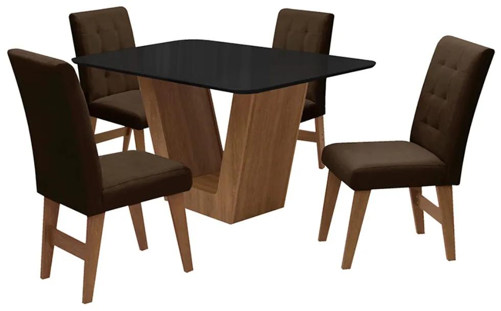 Conjunto Mesa de Jantar Safira com 04 Cadeiras Agata 135cm Cedro/Preto/Chocolate - ADJ DECOR
