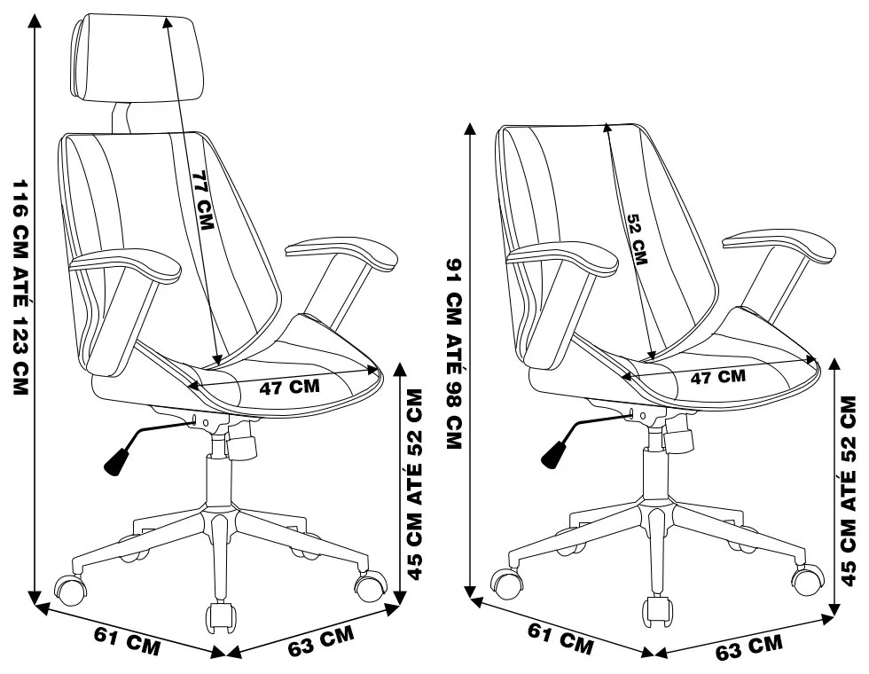 Kit 2 Cadeiras de Escritório Juliette Diretor e 1 Presidente Giratórias Marron G24 - Gran Belo