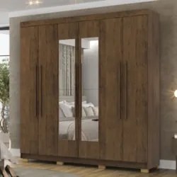 Guarda Roupa Casal 218cm Com Espelho Elegance Imbuia Rústico - Vila Ri