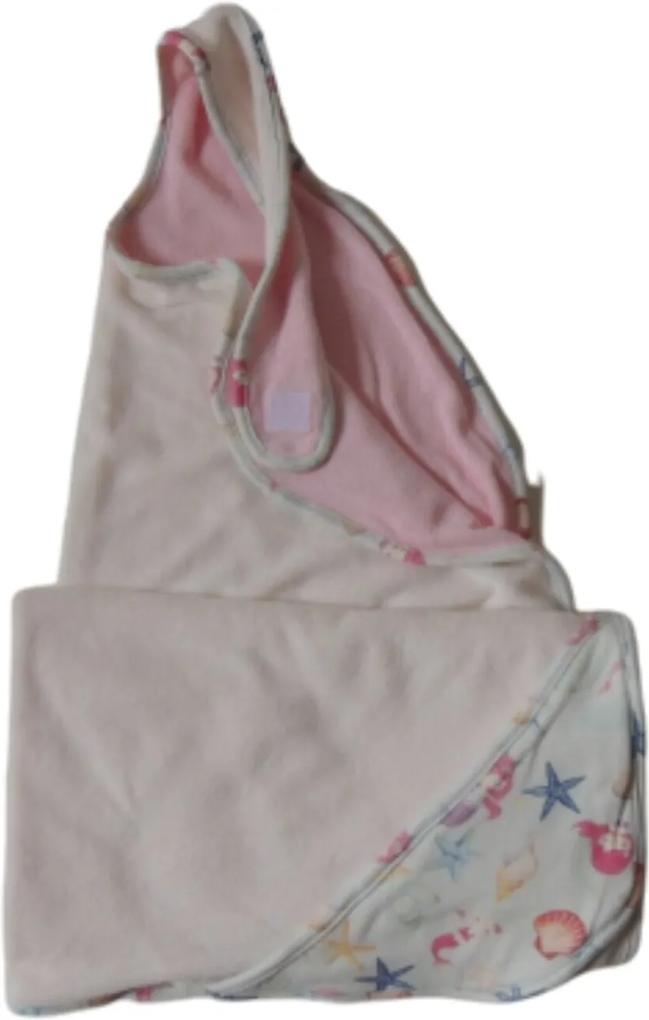Toalha Avental para Bebê  Dupla com Capuz Colo de Mãe Sereia Branca e Rosa