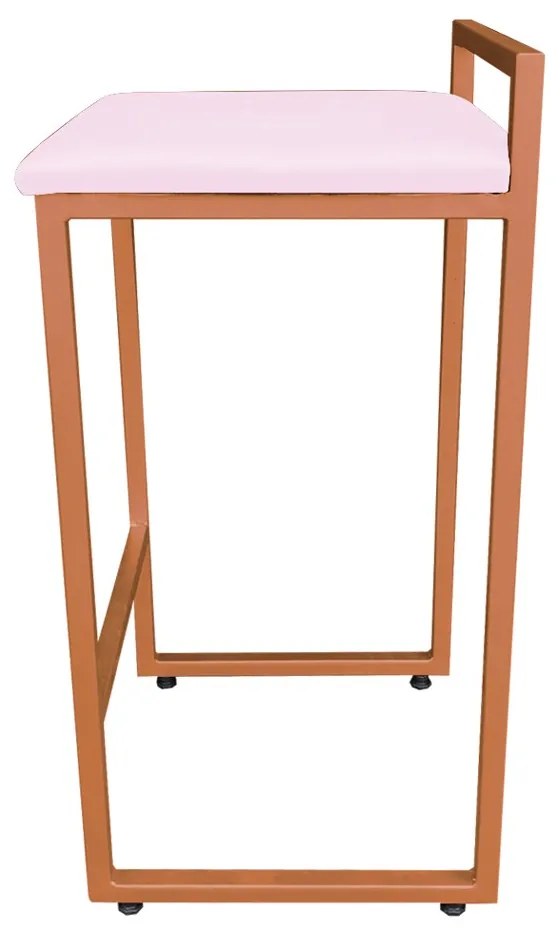 Banqueta Alta Industrial Pietra Suede Base Cobre D'Rossi - Rosa Bebê