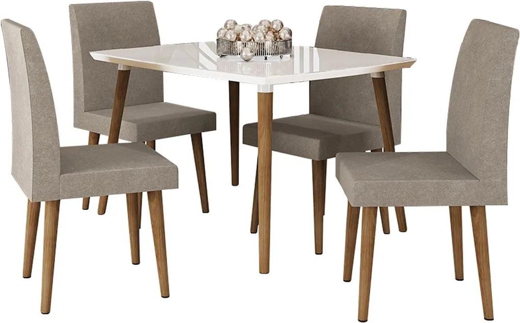 Mesa de Jantar com 4 Cadeiras Agata Pés Palito Off White com Pena Caramelo - RV Móveis