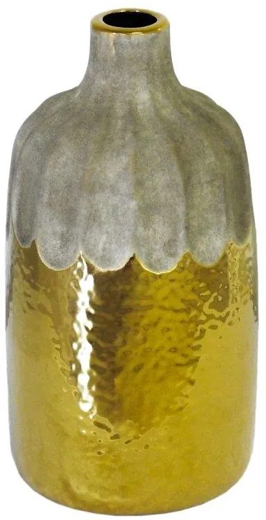 Vaso Rústico em Cerâmica com Detalhes em Dourado - 29x14cm