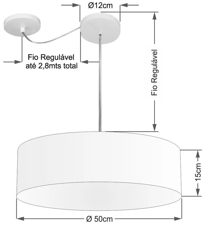 Lustre Pendente Cilíndrico Com Desvio de Centro Vivare Md-4259 Cúpula em Tecido 50x15cm - Bivolt