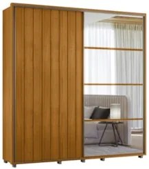 Guarda Roupa Casal 230cm Com Espelho Verbena Cinamomo Z10   - Mpozenat