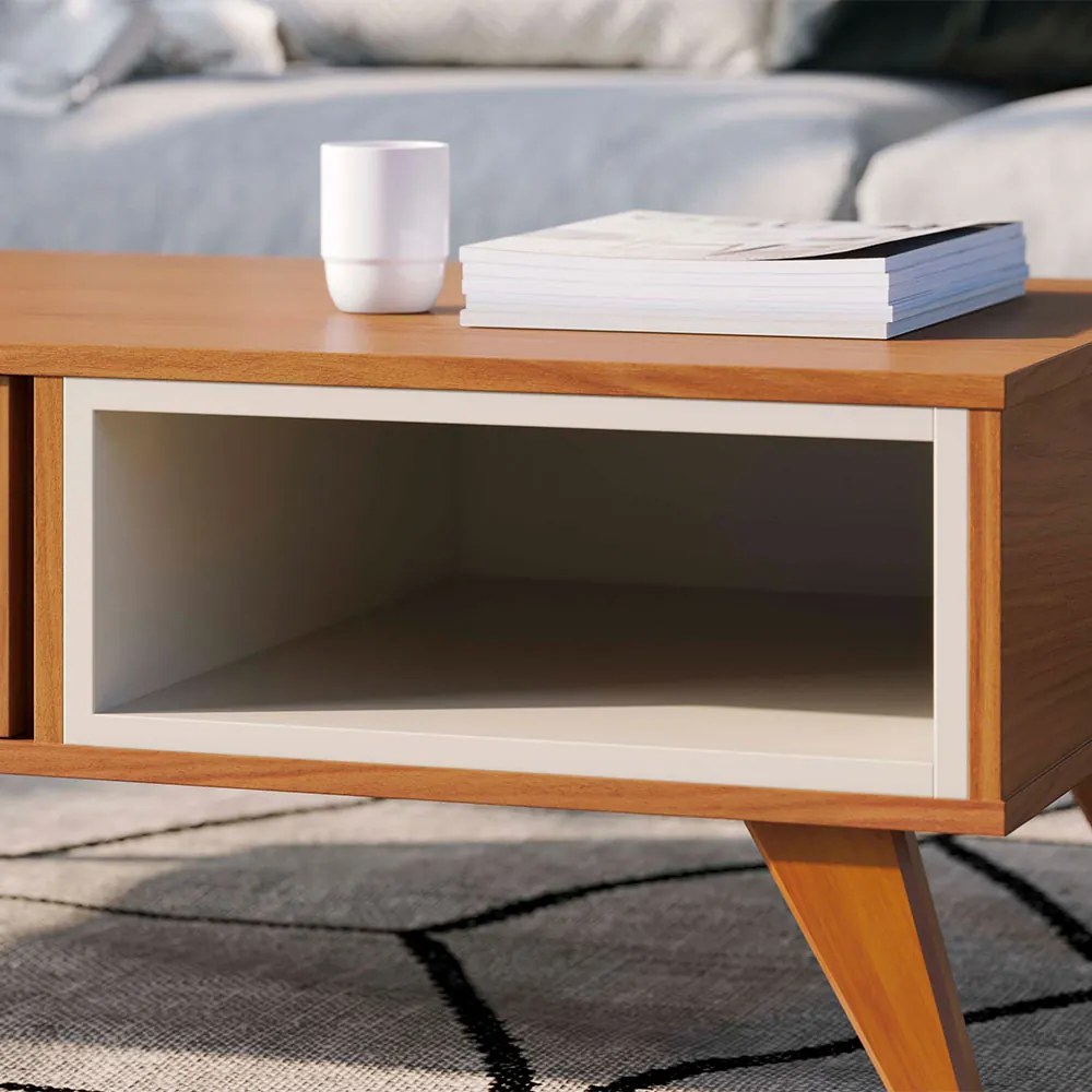 Mesa de Centro Para Sala Retangular 1 Nicho karin Freijó/Off Matte C04 - D'Rossi
