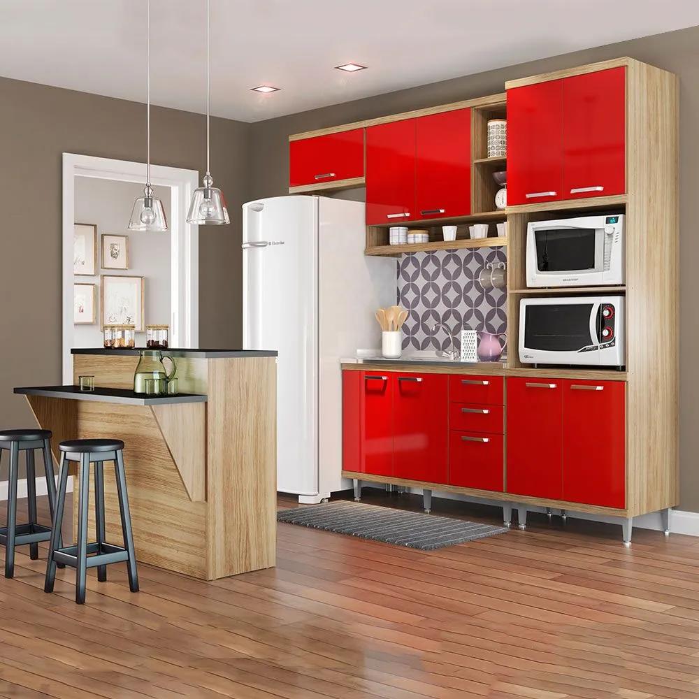 Cozinha Compacta Sem Tampo 12 Portas 5843 Argila/Vermelho - Multimóveis