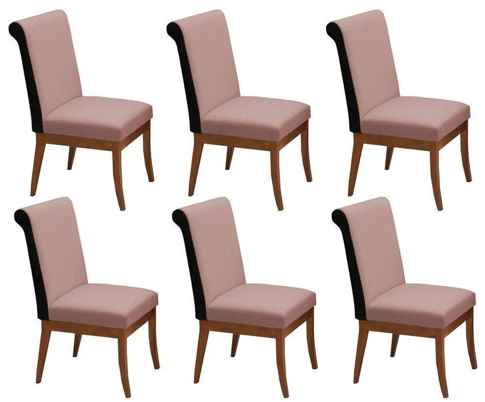 Conjunto 6 Cadeiras Larissa Veludo Crepe + Couríssimo Preto