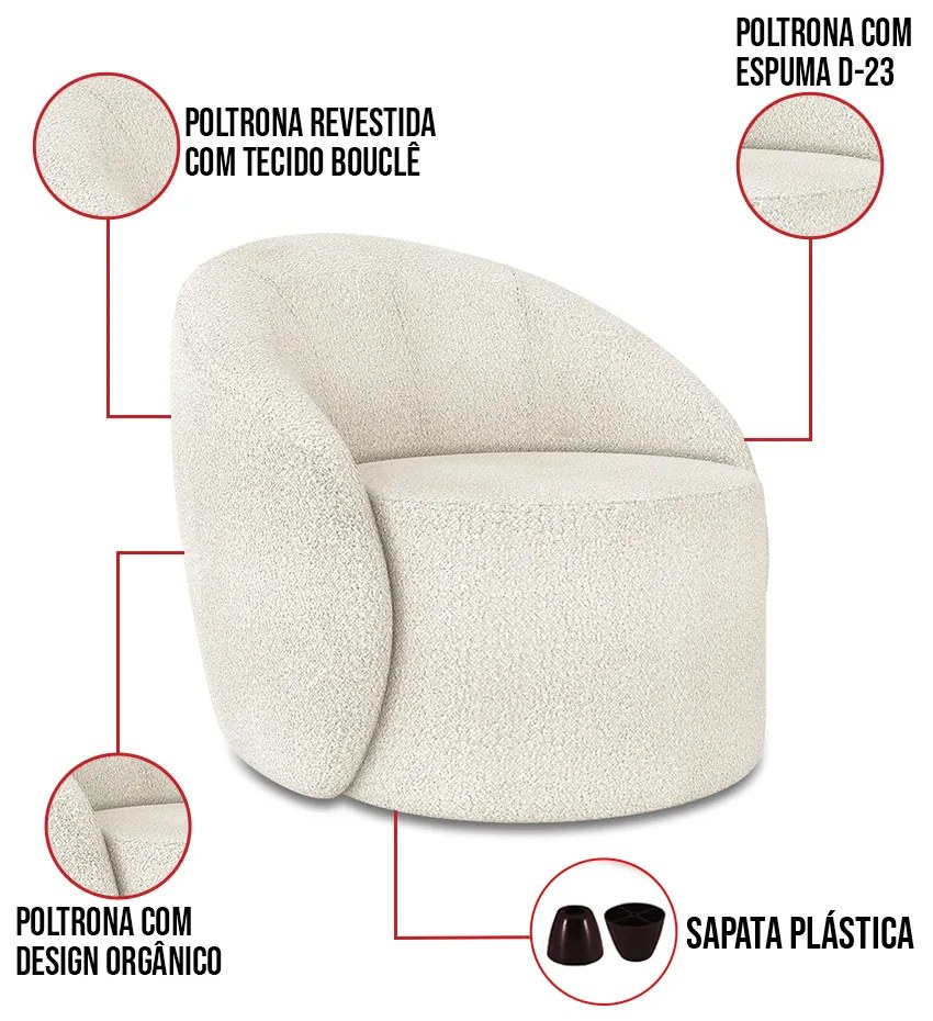 Poltrona Decorativa Orgânica Lua Bouclê Off White D03 - D'Rossi