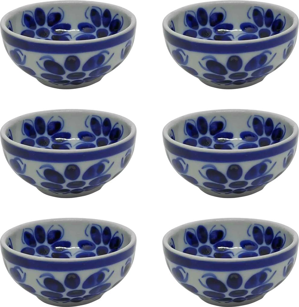 Jogo de Tigelas para Sobremesa em Porcelana Azul Colonial 6 peças