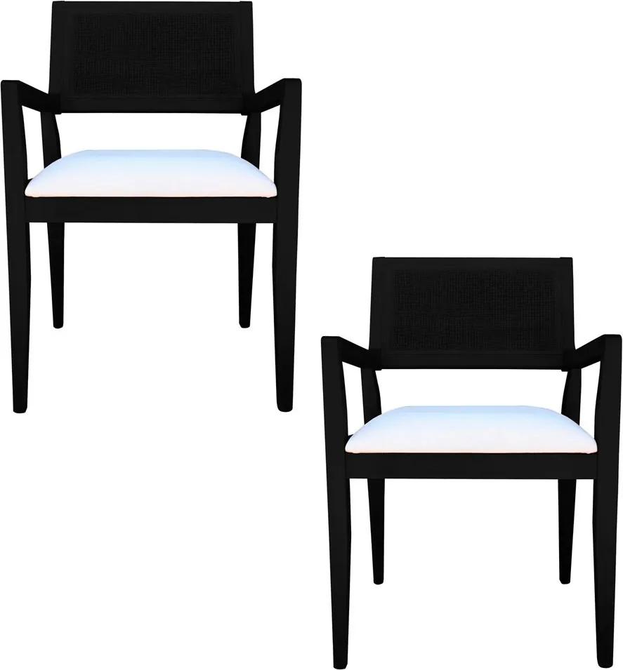 Kit 2 Cadeiras Decorativas Sala de Jantar Megan Preto Linho Bege - Gran Belo