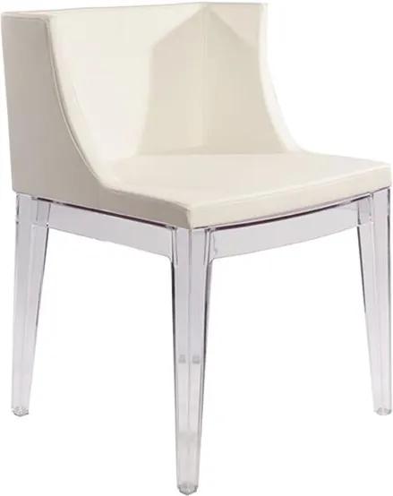 Cadeira Poltrona Mademoiselle Pés Incolor Assento Couríssimo Branco