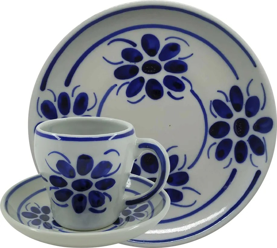 Jogo de Chá e Café em Porcelana Azul Floral 18 peças